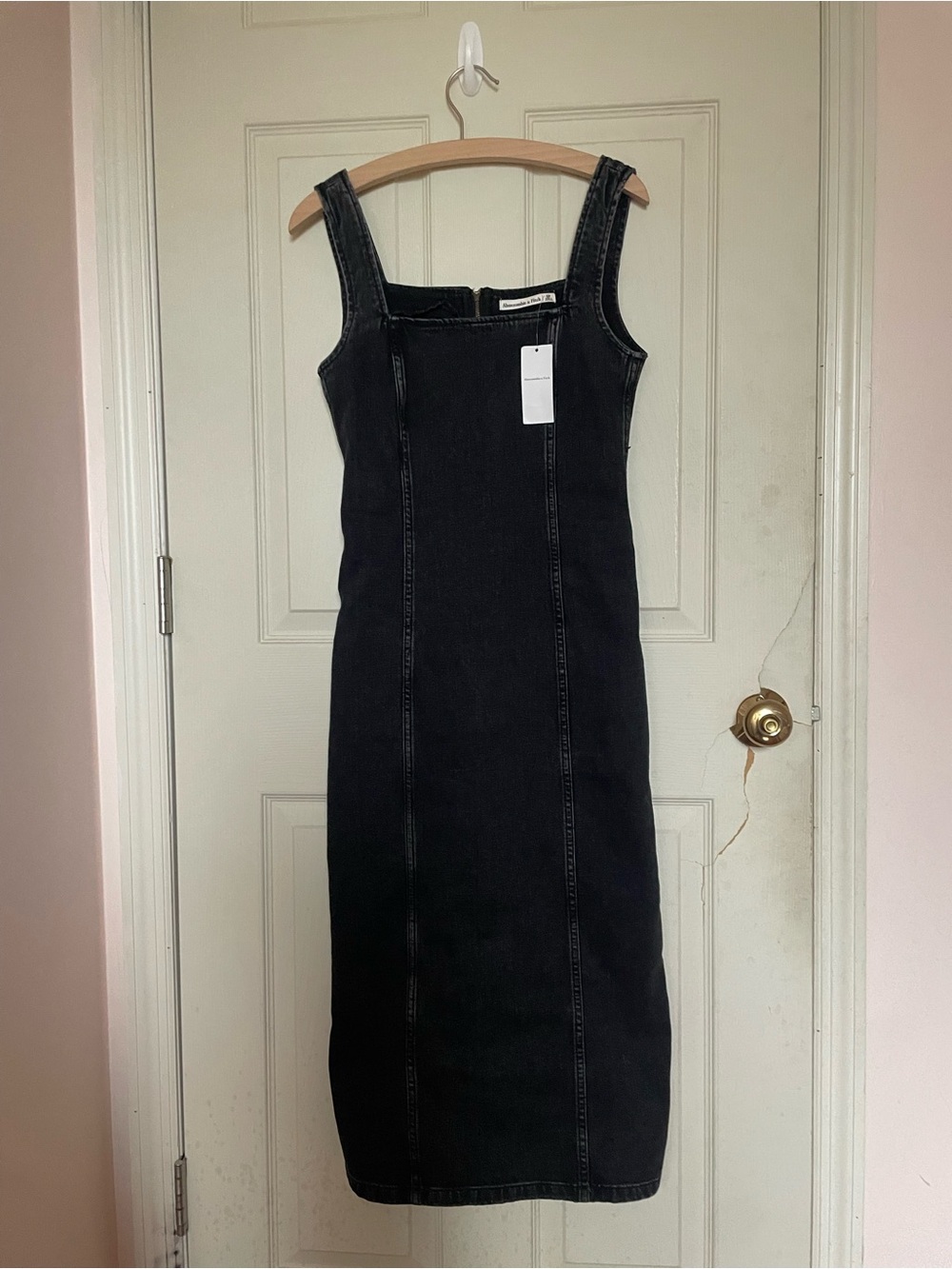 Abercrombie & Fitch Black Denim Square-Neck Midi Dress